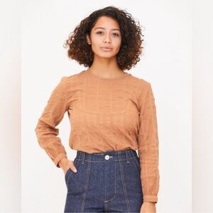 Esby Clove‎ Rust Elaina Cotton Wool Windowpane Long Sleeve Blouse SZ S